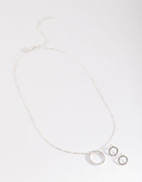 Silver Diamante Open Circle Necklace & Stud Earrings Set - link has visual effect only