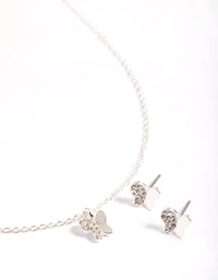 Silver Plated Diamante Butterfly Necklace & Stud Earrings Set - link has visual effect only