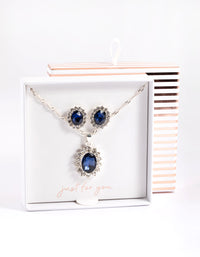 Silver Diana Halo Necklace & Stud Earrings Set - link has visual effect only