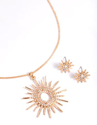 Gold Statement Diamante Sun Necklace & Stud Earrings - link has visual effect only