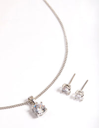 Silver Cubic Zirconia Solitaire Necklace & Stud Earrings - link has visual effect only