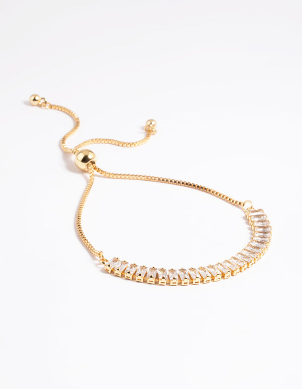 Gold Plated Cubic Zirconia Baguette Toggle Tennis Bracelet