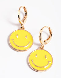 Yellow Smiley Face Huggie Earrings - link has visual effect only