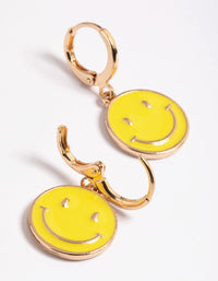 Yellow Smiley Face Huggie Earrings - link has visual effect only