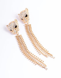 Gold Diamante Panther Cupchain Earrings - link has visual effect only