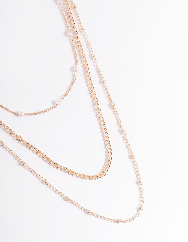 Rose Gold Dainty Multi Chain Pearl Necklace