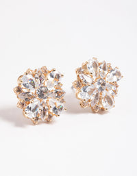 Gold Cubic Zirconia Flower Stud Earrings - link has visual effect only