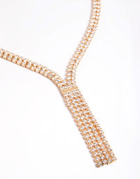 Gold Cubic Zirconia Fringe Y Necklace - link has visual effect only