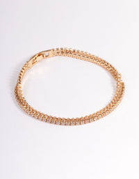 Gold Cubic Zirconia Mini Cupchain Double Row Tennis Bracelet - link has visual effect only