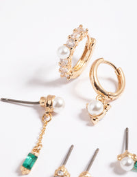 Gold Pearl & Emerald Earrings 6-Pack - link has visual effect only