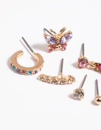 Gold Pink Butterfly Earrings 6-Pack - link has visual effect only