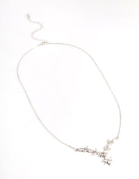 Silver Diamond Simulant Dainty Floral Necklace - link has visual effect only