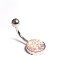 Surgical Steel Round Textured Crystal Belly Ring - link has visual effect only