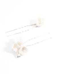 White Large Flower Hair Pin Pack - link has visual effect only