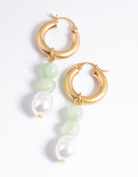 Worn Gold Green Bead & Pearl Drop Earrings - link has visual effect only