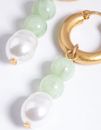 Worn Gold Green Bead & Pearl Drop Earrings - link has visual effect only