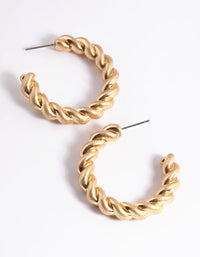 Worn Gold Twisted Medium Hoop Earrings - link has visual effect only