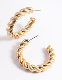 Worn Gold Twisted Medium Hoop Earrings - link has visual effect only