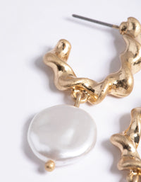 Worn Gold Twist Hoop Pearl Drop Earrings - link has visual effect only