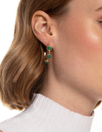 Worn Gold Stone Detail Hoop Earrings - link has visual effect only