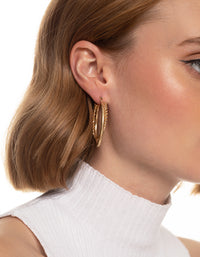 Worn Gold Twist & Plain 2 Hoop Earrings - link has visual effect only