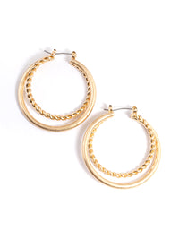 Worn Gold Twist & Plain 2 Hoop Earrings - link has visual effect only