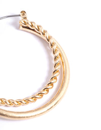 Worn Gold Twist & Plain 2 Hoop Earrings - link has visual effect only