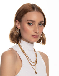 Worn Gold Shard & Pearl Pack Hoop Earrings - link has visual effect only