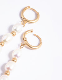 Worn Gold Freshwater Pearl Drop Huggie Earrings - link has visual effect only