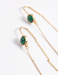 Worn Gold Round Green Stone Threader Earrings - link has visual effect only