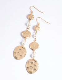 Worn Gold Pearl & Textured Disc Drop Earrings - link has visual effect only