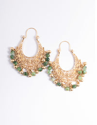 Worn Gold Green Beaded Chandbali Earrings - link has visual effect only