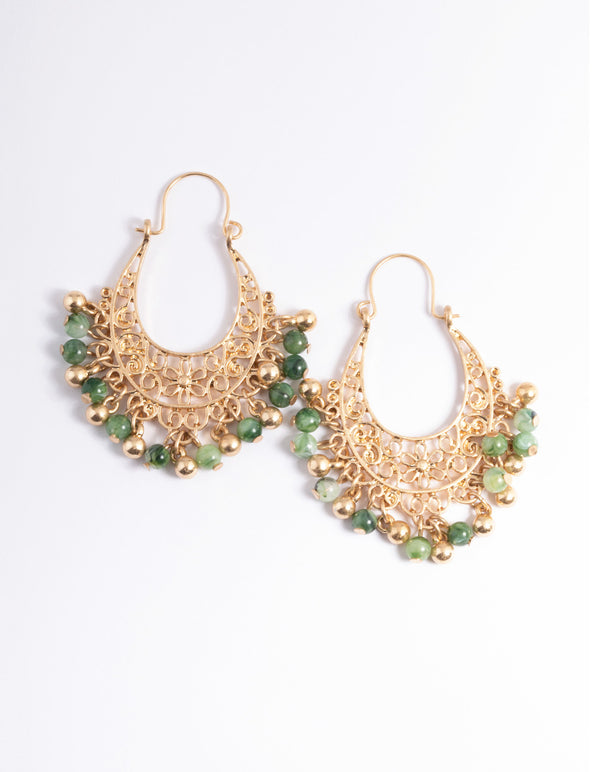 Worn Gold Green Beaded Chandbali Earrings