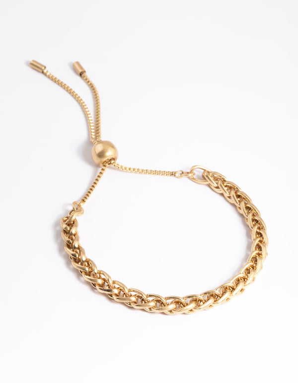 Worn Gold Round Twist Chain Toggle Bracelet