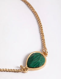 Worn Gold Green Teardrop Toggle Bracelet - link has visual effect only