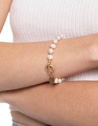 Worn Gold Freshwater Pearl & Bead Fob Bracelet - link has visual effect only