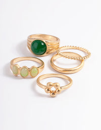 Worn Gold Multi Green Statement Ring Pack - link has visual effect only