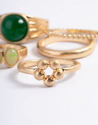 Worn Gold Multi Green Statement Ring Pack - link has visual effect only