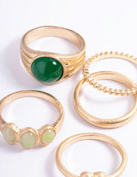 Worn Gold Multi Green Statement Ring Pack - link has visual effect only