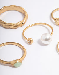 Worn Gold Pearl Daisy Ring Pack - link has visual effect only