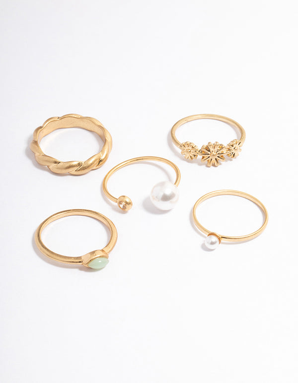 Worn Gold Pearl Daisy Ring Pack