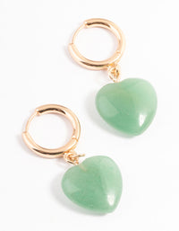 Gold Green Aventurine Heart Huggie Earrings - link has visual effect only