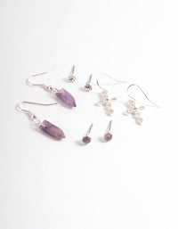 Silver Amethyst Cross Stack Earring Pack - link has visual effect only