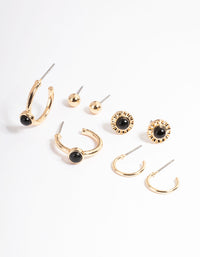 Gold Black Onyx Disc Stack Earring Pack - link has visual effect only