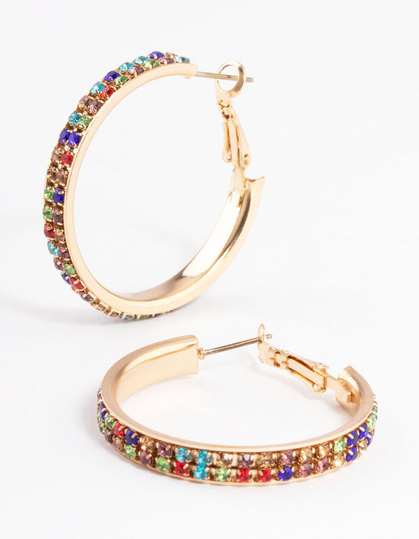 Gold Medium Double Cupchain Hoop Earrings