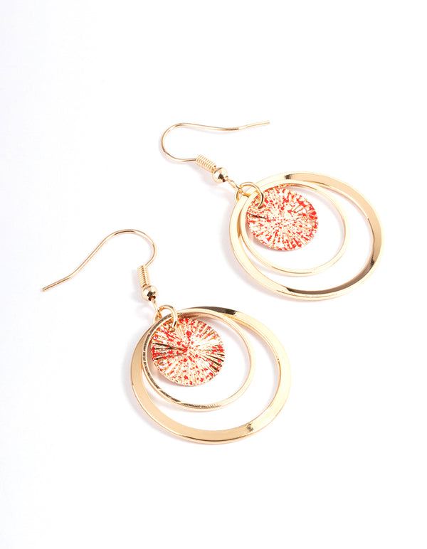 Red Disc Splatter Drop Earrings