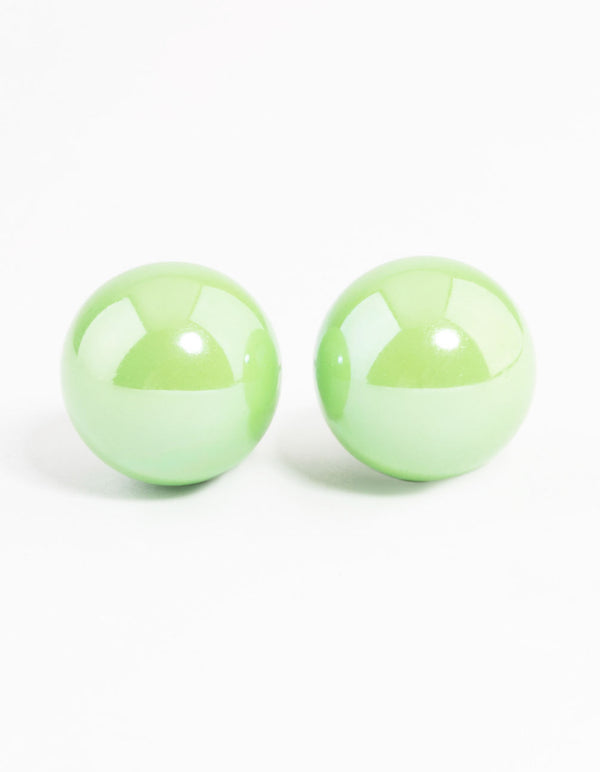 Green Shiny Ball Stud Earrings