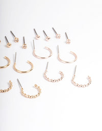 Mixed Metal Plain & Dimanate Stud & Hoop Earring 12-Pack - link has visual effect only