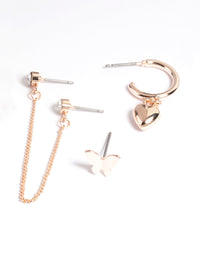 Rose Gold Butterfly & Heart Stack Earrings - link has visual effect only