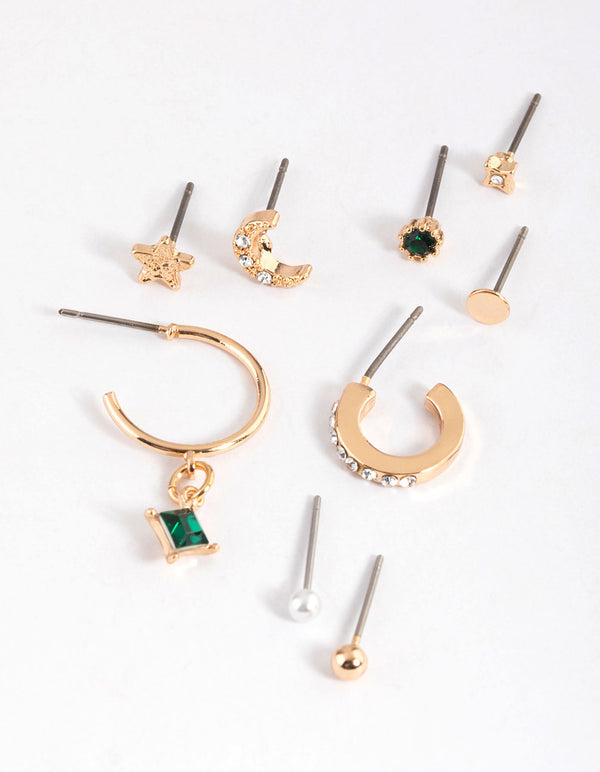 Gold Dainty Celestial Stack Earrings